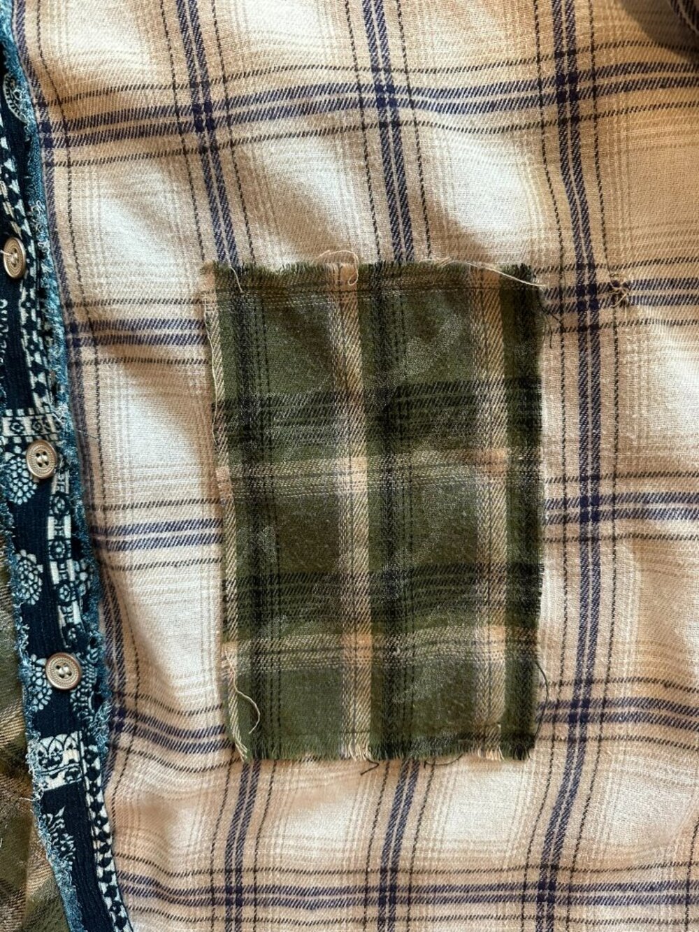 Deconstructed Distressed Patchwork Plaid Sz Small Button Up Shacket Shirt by POL - Picture 7 of 14